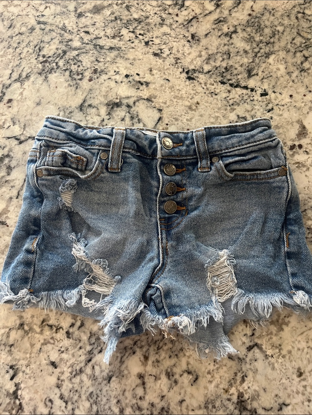 Celebrity Pink Light Blue Distressed Denim Shorts
